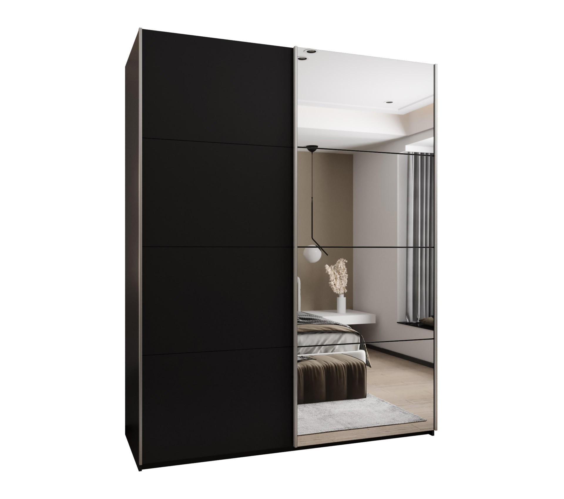 Abiks Möbel SCHWEBETÜRENSCHRANK Schwarz, Schwarz, Silber 190cm × 64cm × 245cm