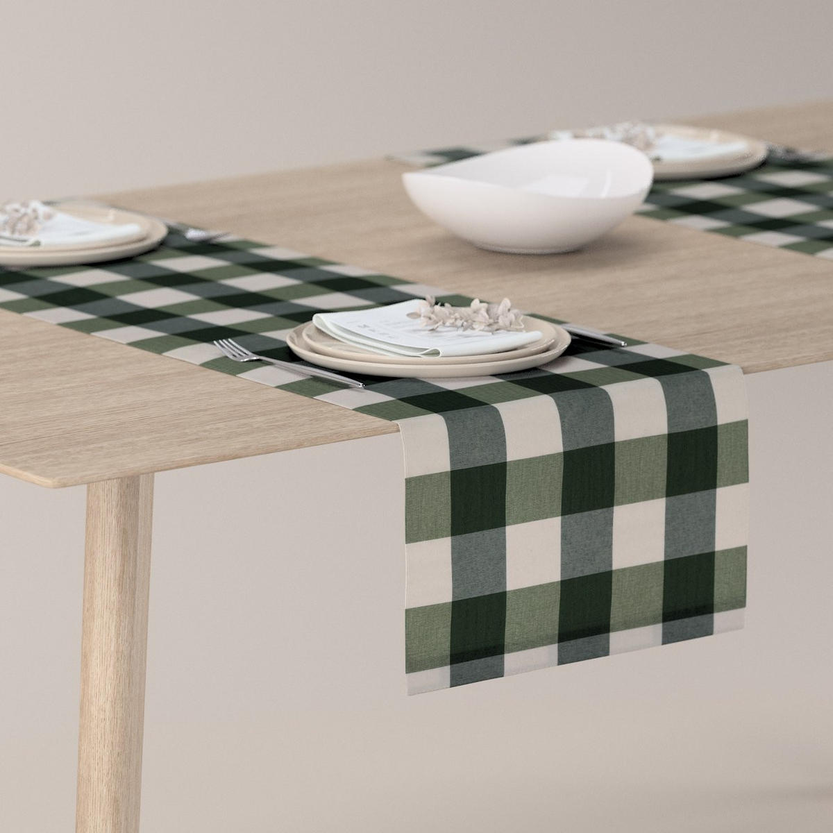 TISCHLÄUFER Quadro, weiß und grün, 40x130 cm - Grün, Textil (40/130cm) - Dekoria