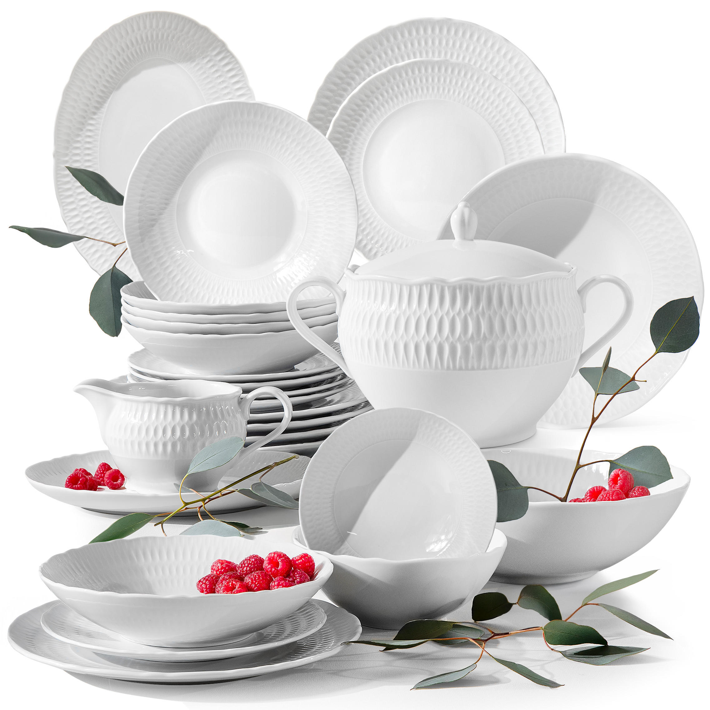 TAFELSERVICE 6 PERSONEN CMIELOW SOFIA 25-tlg aus Porzellan - Weiß, Keramik (26/2/26cm) - KONSIMO®