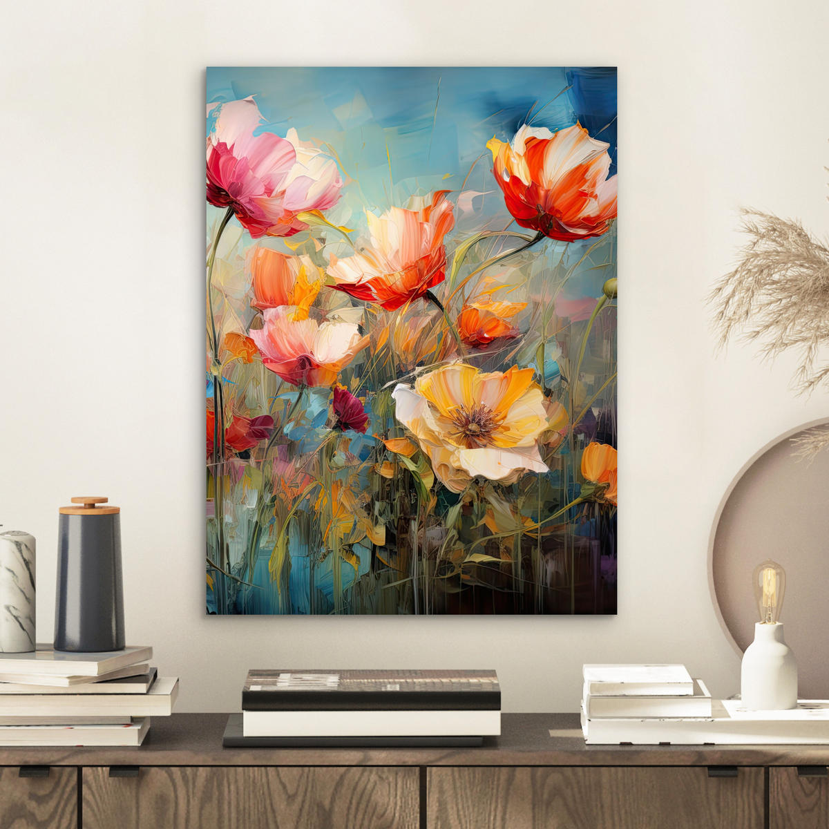 METALLBILD Blumen - Aquarell - Kunst - Botanisch - Natur 30x40 cm - Orange, Metall (30/40cm) - MuchoWow
