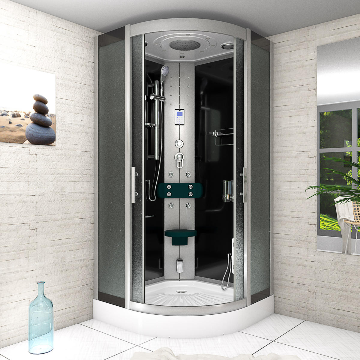 DAMPFDUSCHE Dusche D46-23M2 sw 100x100 - Schwarz, Glas/Kunststoff (100/100/215cm) - AcquaVapore by Sandra Jentho