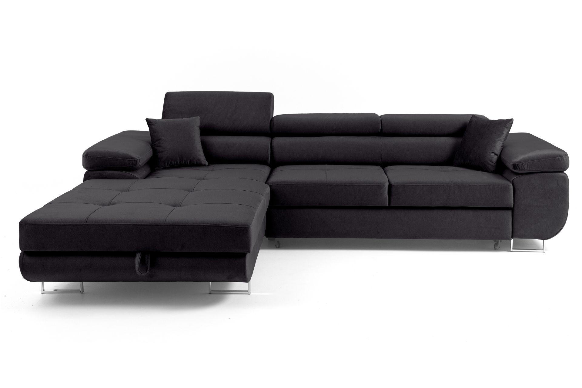 ECKSOFA ALONZO L Links mit Schlaffunktion 125x195 Velours Schwarz - Silberfarben/Schwarz, Holz/Textil (275/203cm) - Muffo