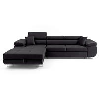 ECKSOFA ALONZO L Links mit Schlaffunktion 125x195 Velours Schwarz - Silberfarben/Schwarz, Holz/Textil (275/203cm) - Muffo