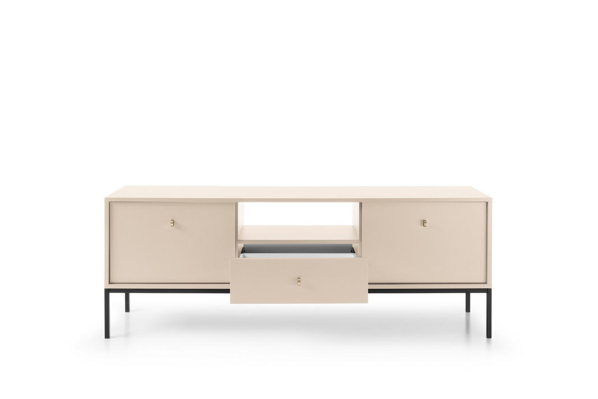 TV-SCHRANK Molly Beige, Schwarze Beine, TV-Tisch mit Schublade - Beige/Schwarz, Holzwerkstoff/Metall (154/56/39cm) - Bettso
