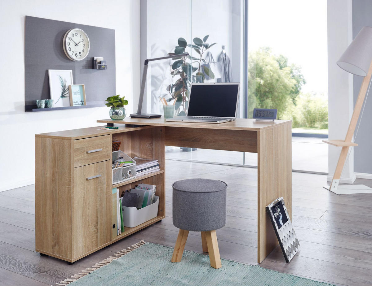 SCHREIBTISCH mit Regalplatte – flexibel aufstellbar, melaminbeschichtet, Sonoma, 120x107x75 cm - Beige/Braun, Holz/Kunststoff (107/120/75cm) - KADIMA DESIGN