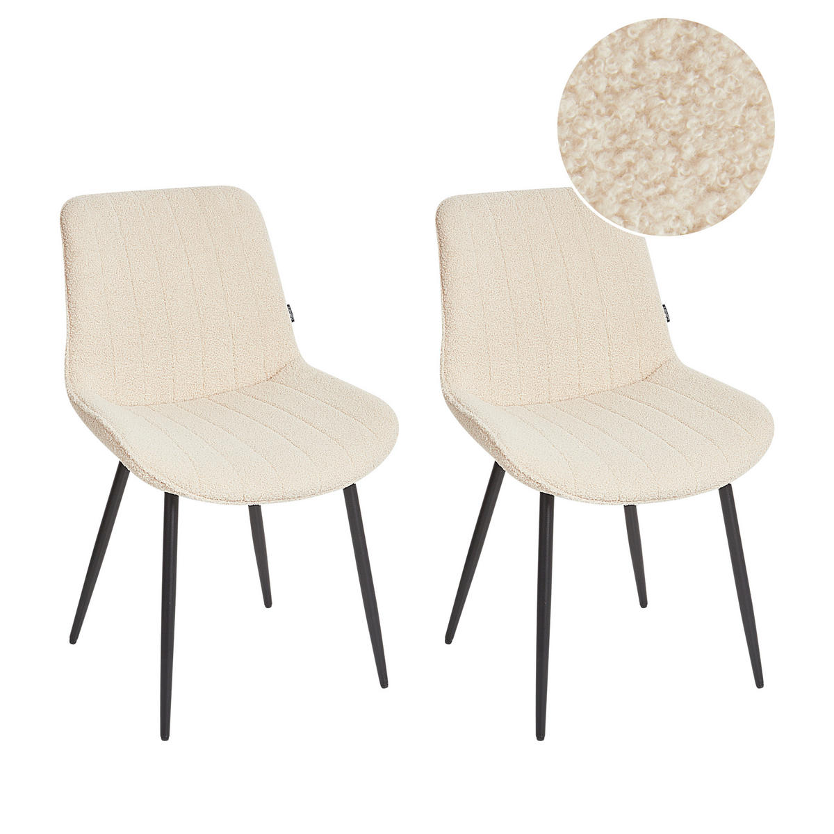 ESSZIMMERSTUHL 2er-Set Bouclé Helles Beige Dubrovnik - Beige/Schwarz, Textil (53/81/58cm) - Beliani