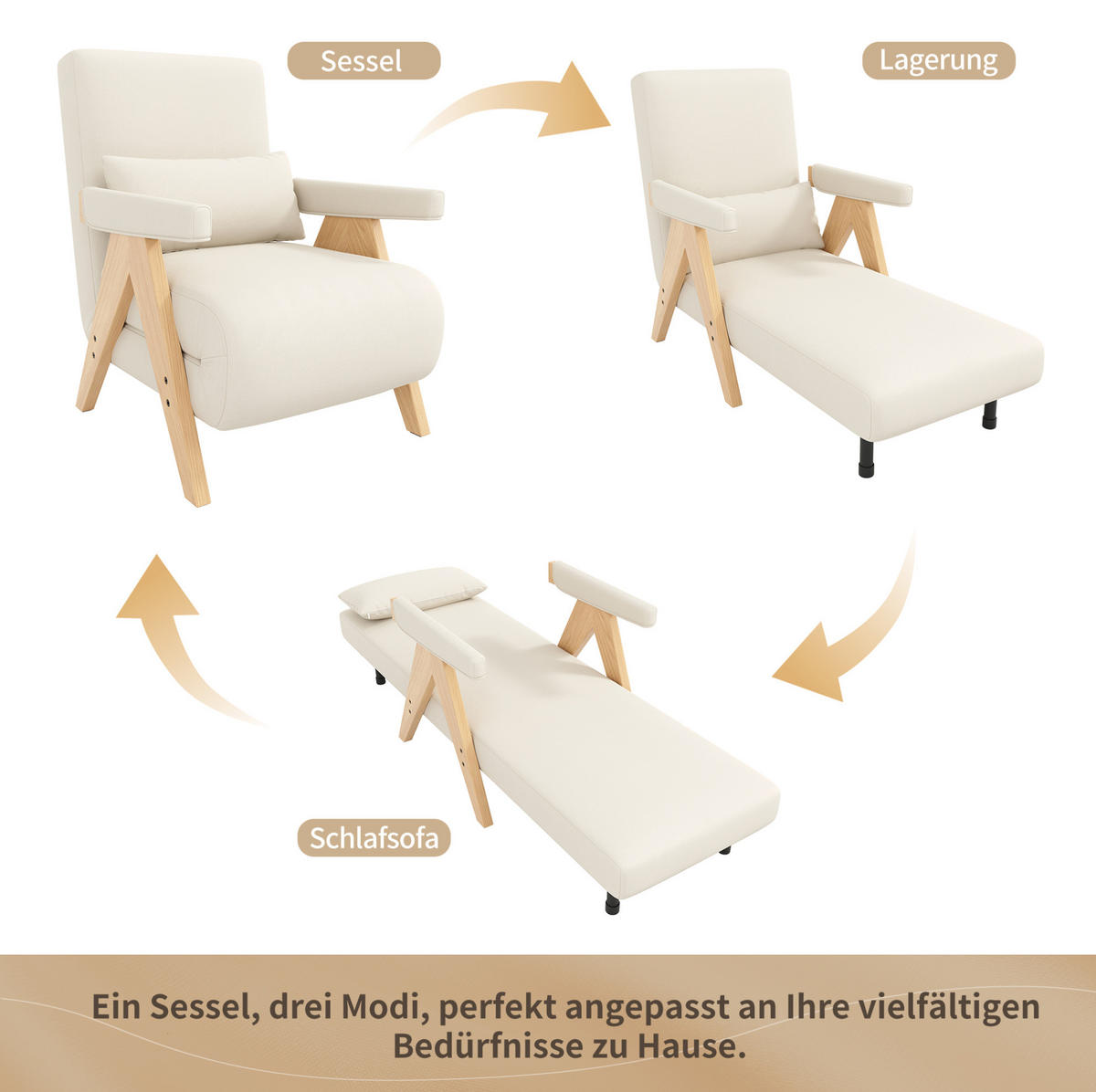SESSEL 87/64/60 cm Beige aus Linen mit Schlaffunktion - Beige, Textil (87/64/60cm) - OKMYHOME