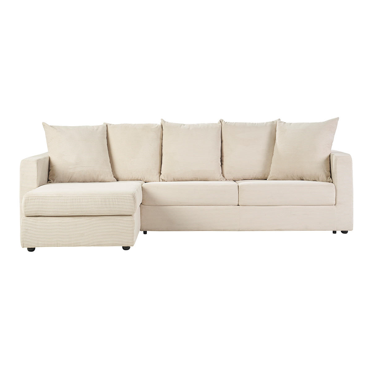 ECKSOFA linksseitig konvertibel 4 Sitzer in beige Rippenvelours mit 13 cm Matratze BACIO - Beige, Textil (150/276cm) - Miliboo