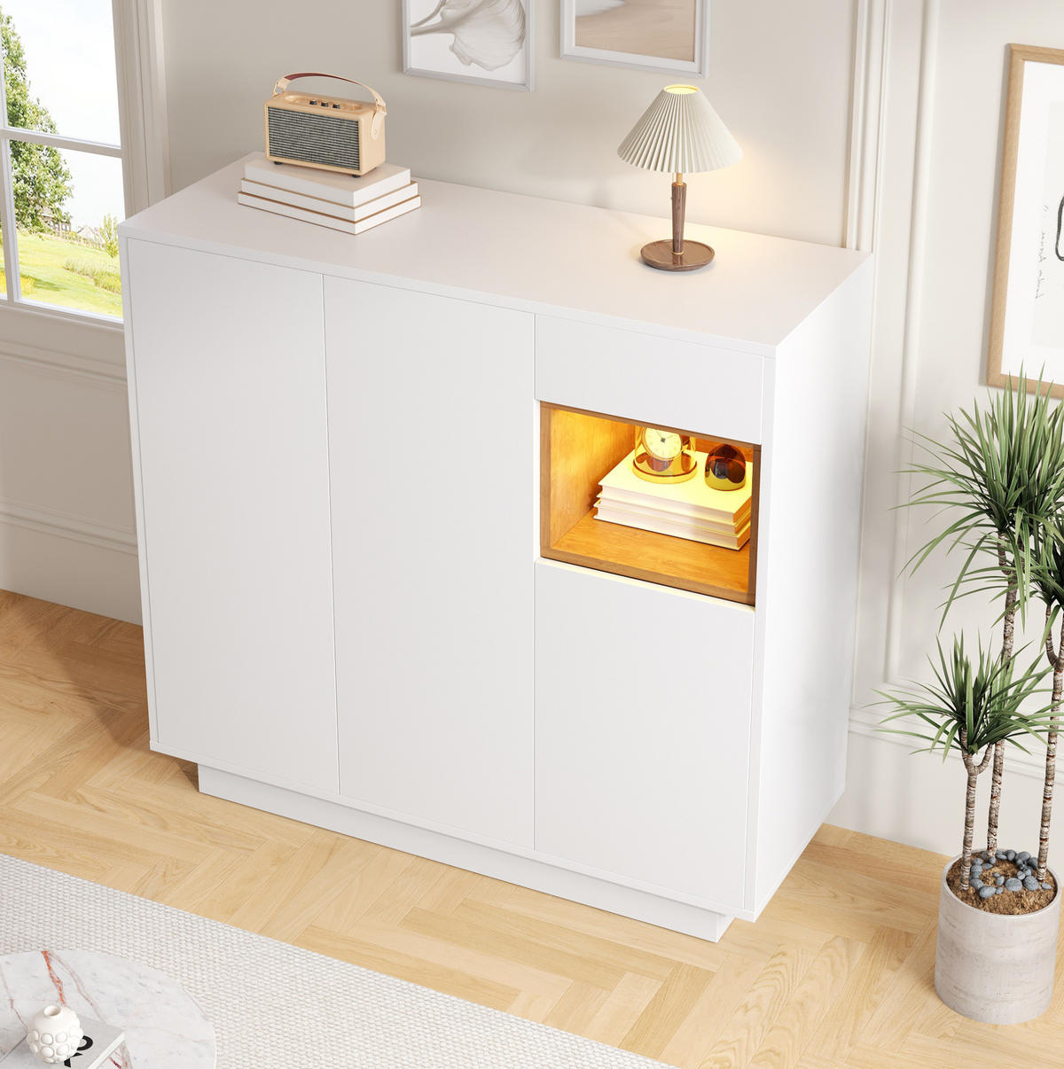 SCHUHSCHRANK mit LED 105 x 39,5 x 100,5 cm Weiß Natur - Weiß, Holzwerkstoff (38.5/100.5/105cm) - Beauniv