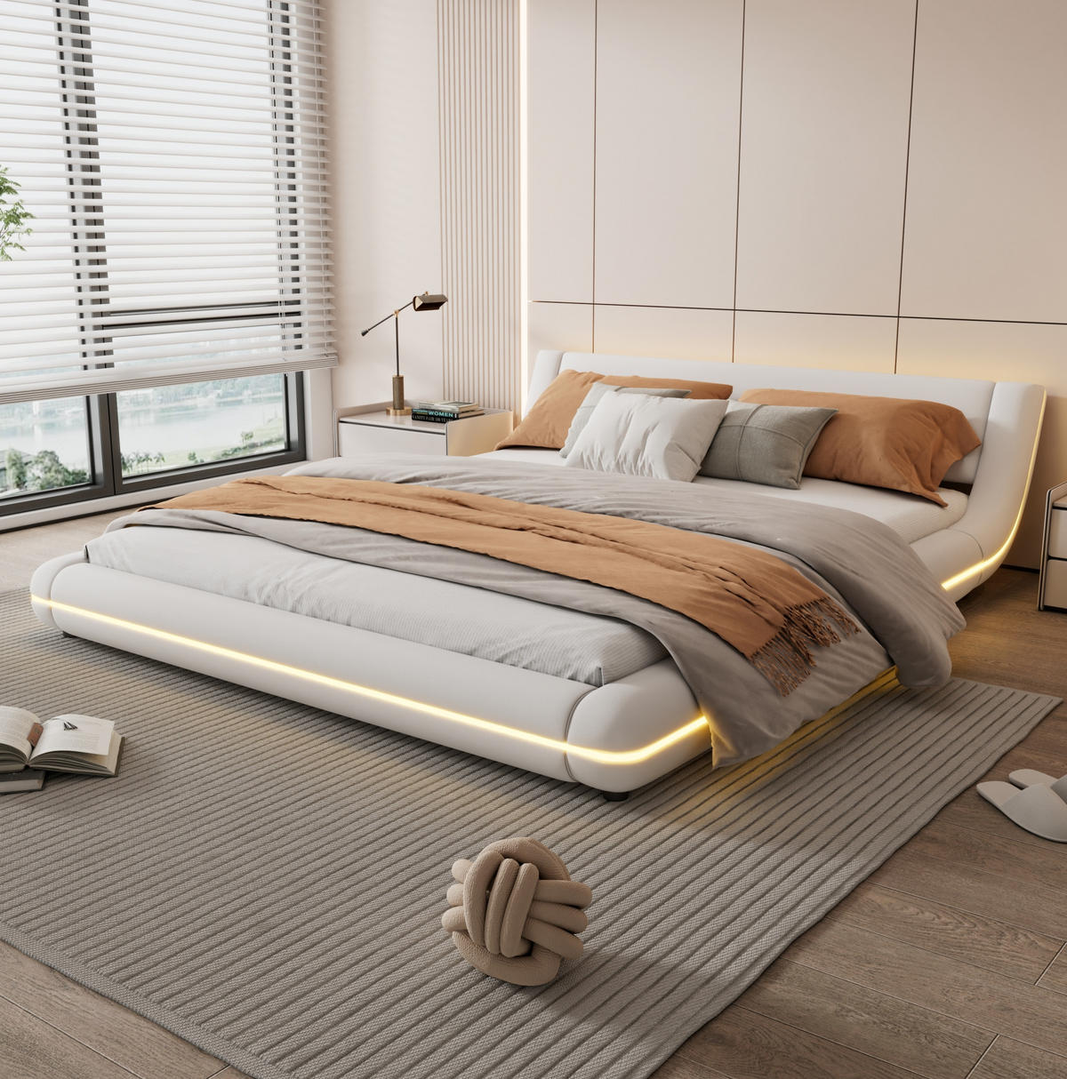 POLSTERBETT aus PU 160x200 cm Weiß mit LED-Beleuchtung und pflegeleichter Oberfläche - Weiß, Kunststoff (160/200cm) - Modfu