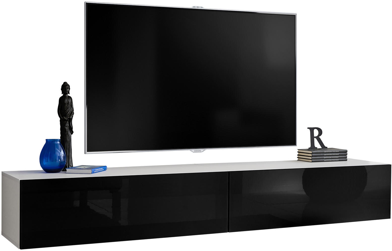 TV-HÄNGEBOARD LORETO, Weiß, Schwarz Hochglanz - Schwarz/Weiß, Holzwerkstoff (200/30/41.5cm) - Komodee