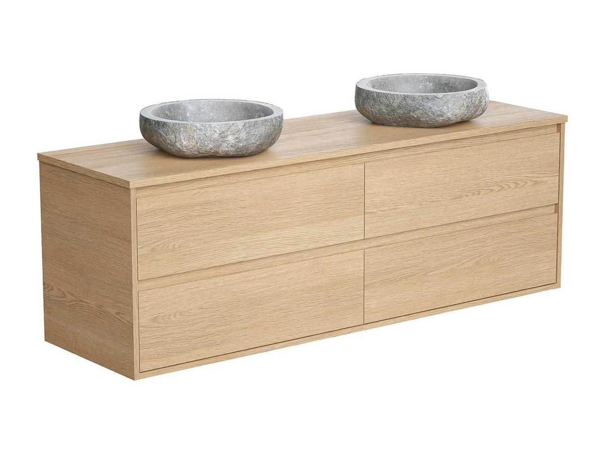DOPPELWASCHTISCH - 150 cm x 45 cm - holz - naturfarben hell Milipam - Naturfarben, Holz (150/50/45cm) - Vente-Unique