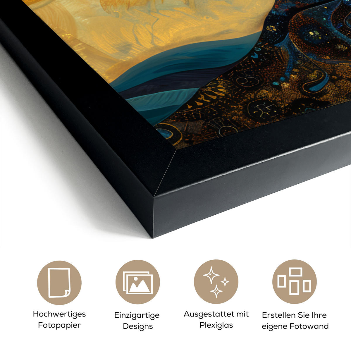 GERAHMTES BILD Baum - Mond - Blumen - Gold - Kunst 30x40 cm - Orange, Papier (30/40cm) - MuchoWow