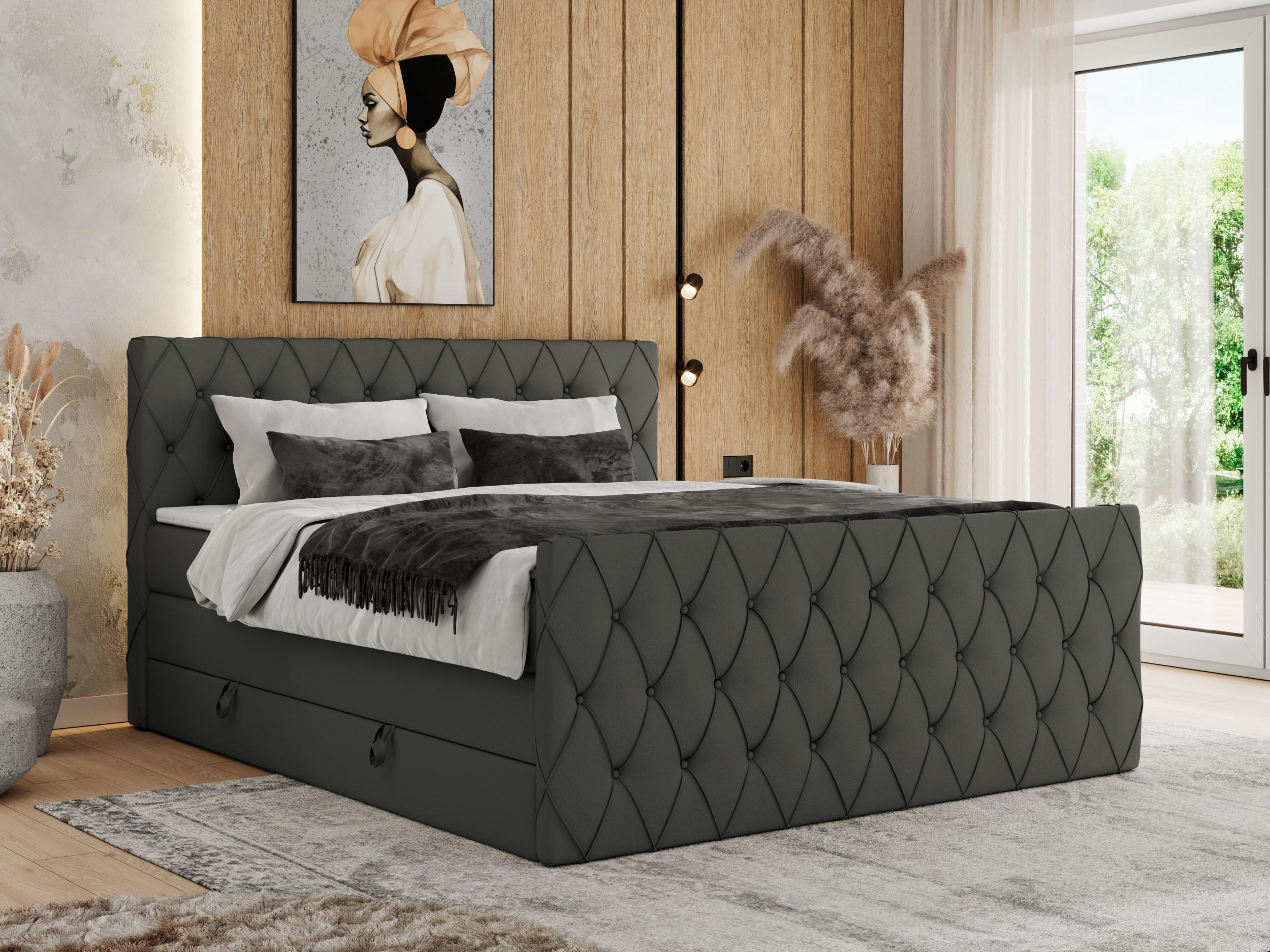BOXSPRINGBETT MIREN KING DUO 120/200 Dunkelgrau Kunstleder - H3 - Dunkelgrau, Holz/Textil (120/200cm) - MKS