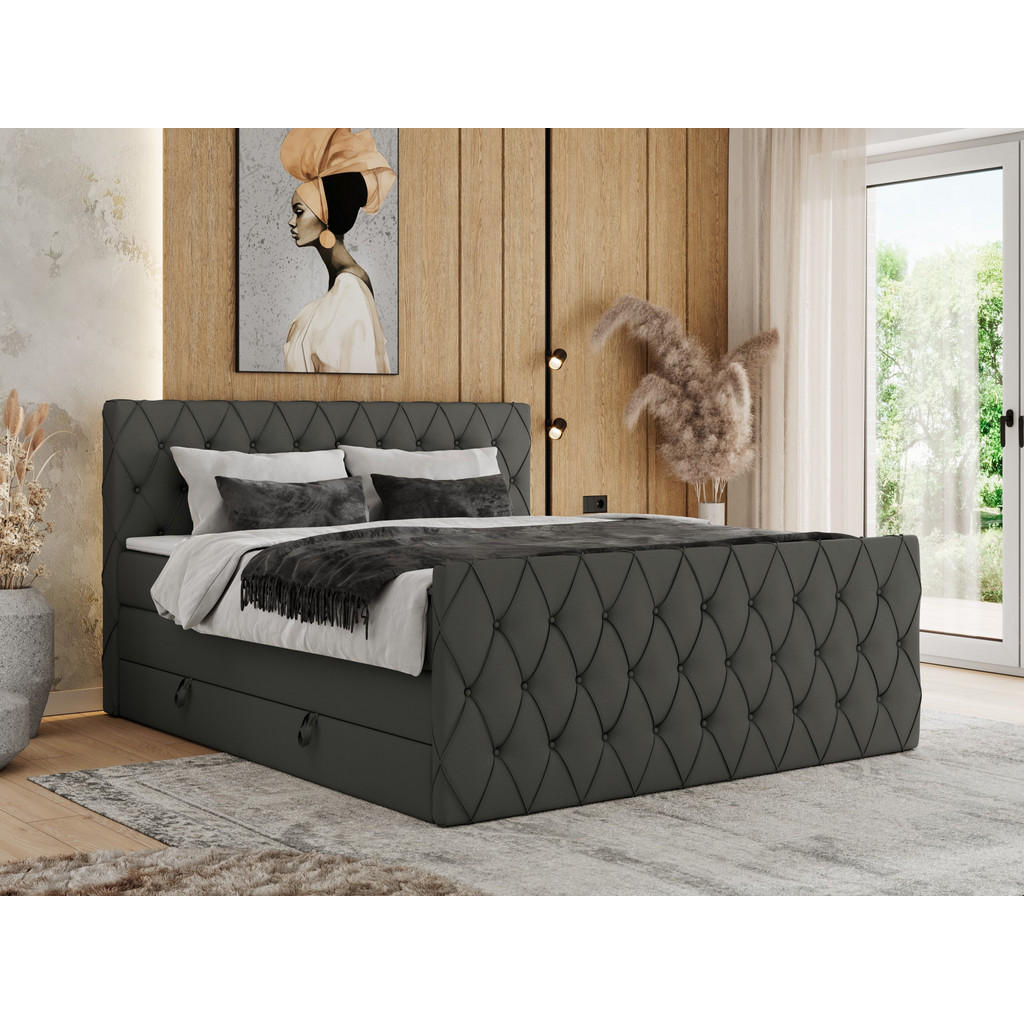 Thumbnail - MKS Boxspringbett, Dunkelgrau, Textil, 2-Sitzer, H4, Rechteckig, 160x200 cm, Schlafzimmer, Betten, Boxspringbetten