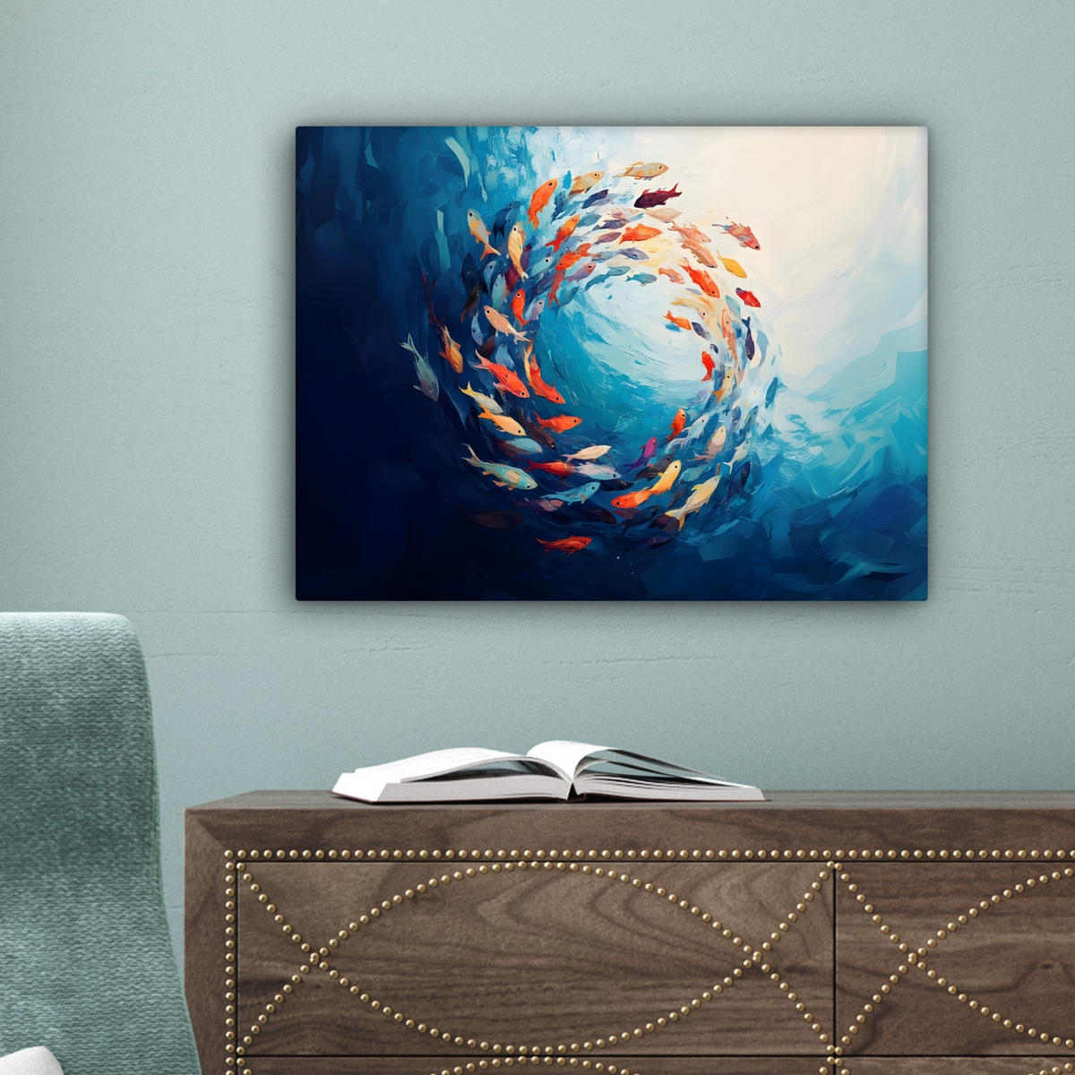 LEINWANDBILD Meer - Fische - Bunt - Dynamisch 40x30 cm - Hellblau, Textil (40/30cm) - MuchoWow