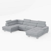 WOHNLANDSCHAFT MARRY Links Hellgrau Velours-Stoff mit Schlaffunktion und zwei Bettkästen - Hellgrau, Holz/Metall (335/90/190cm) - Barchello