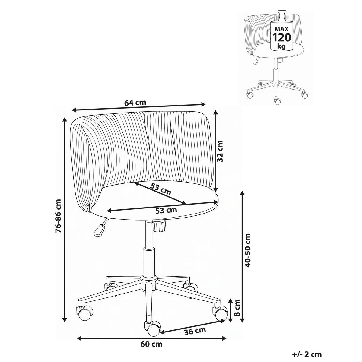 SCHREIBTISCHSTUHL Cord Senfgelb Pelora - Gelb, Textil (64/76/60cm) - Beliani