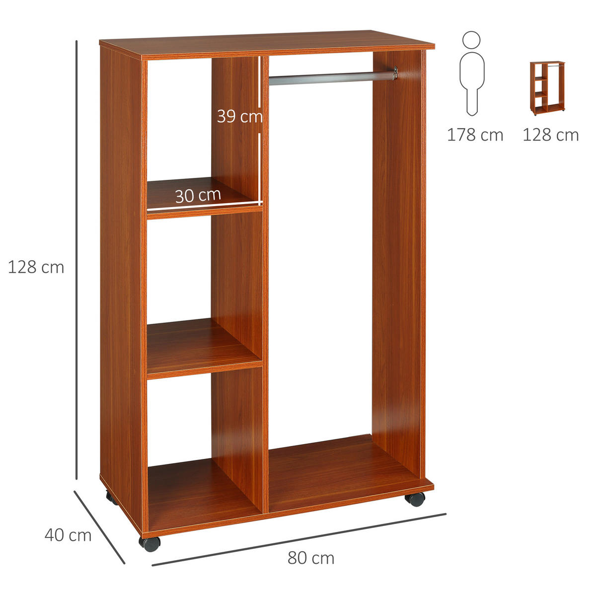 KLEIDERSCHRANK Braun 1 Stück - Braun, Holz (40/128/80cm) - GiPP