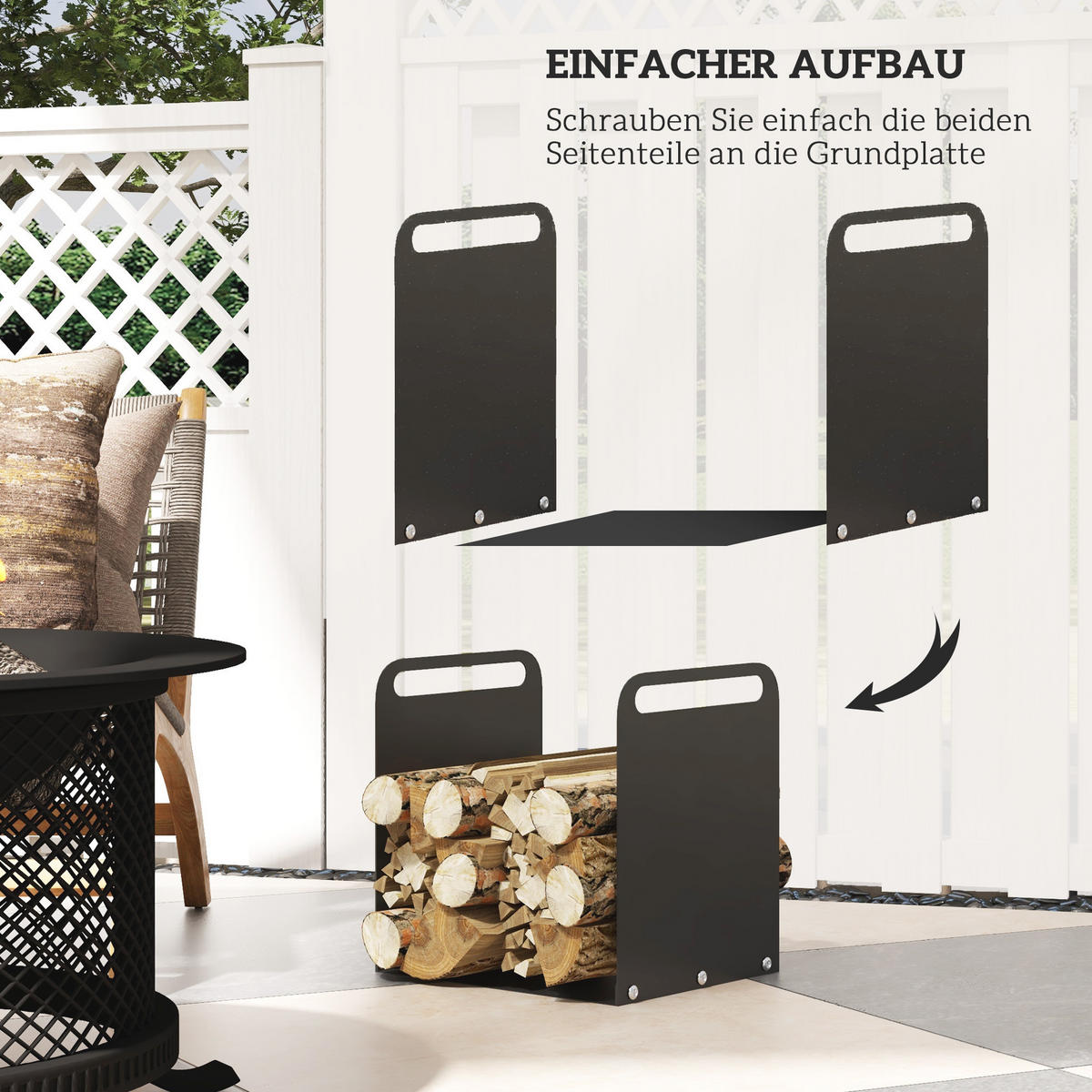 KAMINHOLZREGAL bis 30 kg - Schwarz, Metall (30/36/36.5cm) - Outsunny