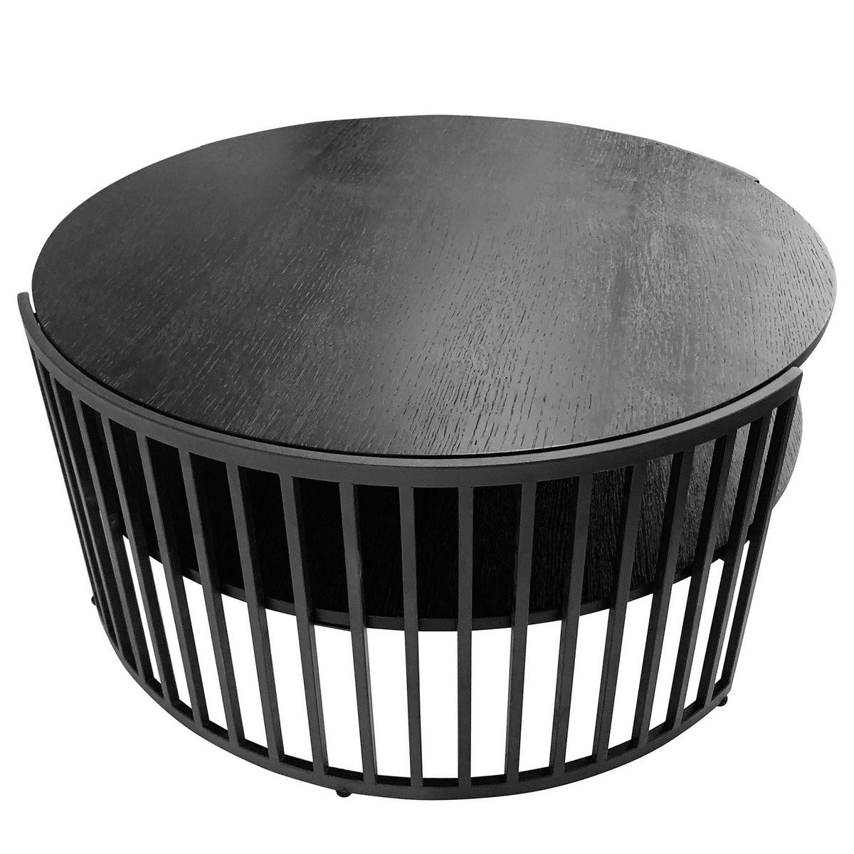 HOME24 Couchtisch Allumnu - Eichefarben/Schwarz, Holzwerkstoff/Metall (77/77/41cm) - home24