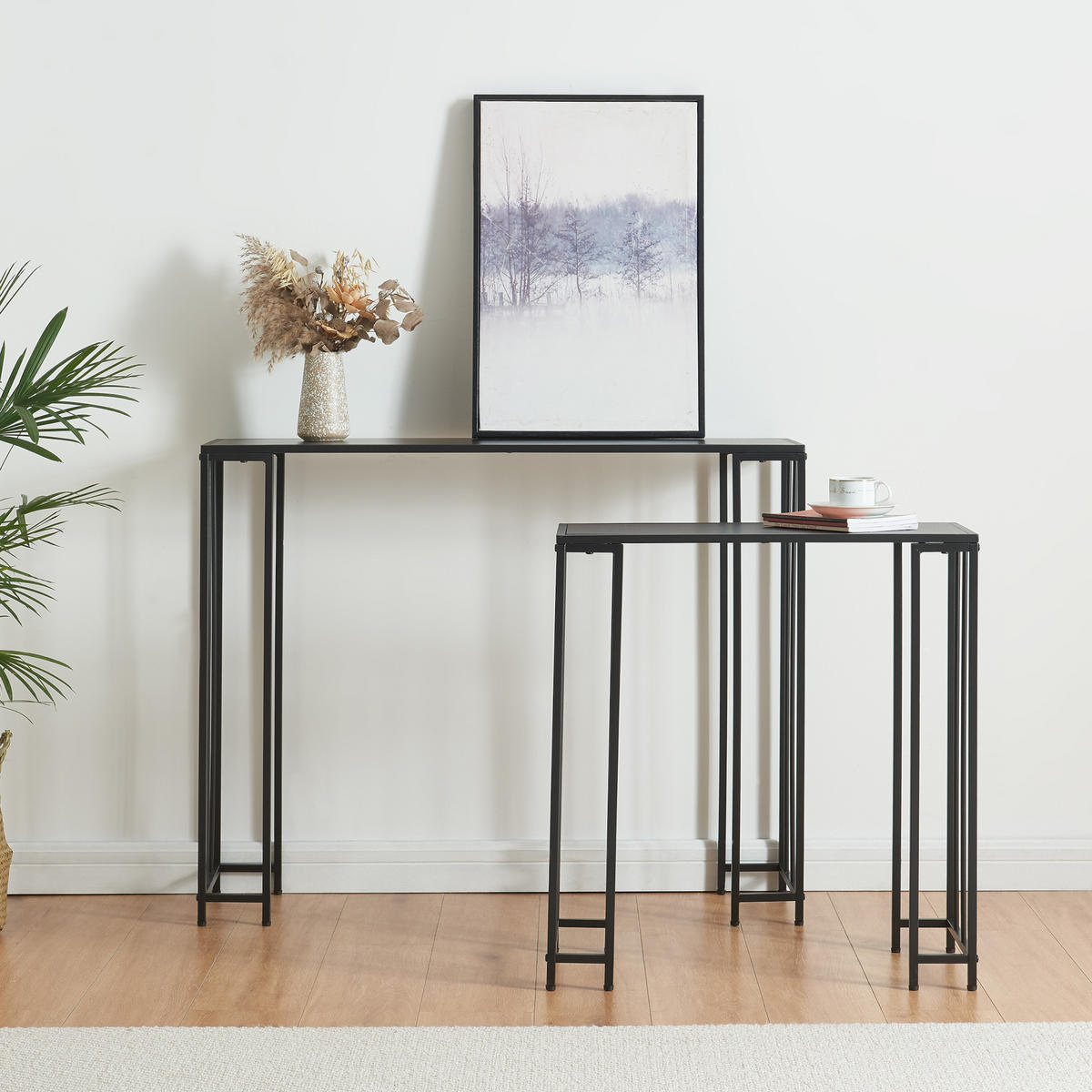 BEISTELLTISCH-SET 2 TLG. Ørsta - Schwarz, Holzwerkstoff/Metall (30/100/80cm) - [en.casa]