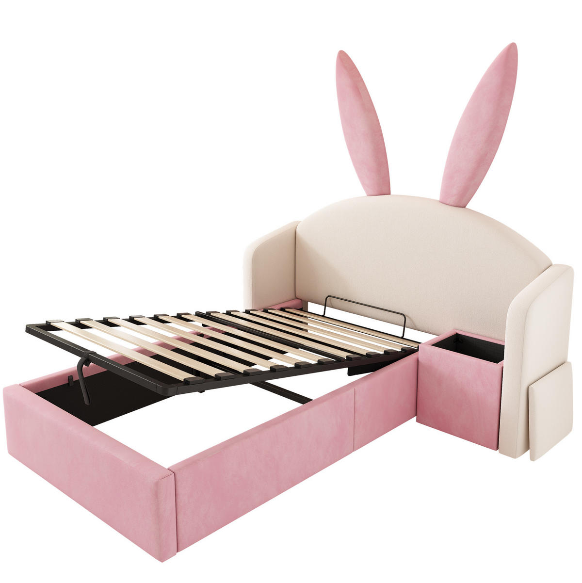 KINDERBETT mit Stauraum 90/200 cm mit hydraulischem Stauraum und Nachttisch, ohne Matratze - Pink, Textil (90/200cm) - MIVRAY