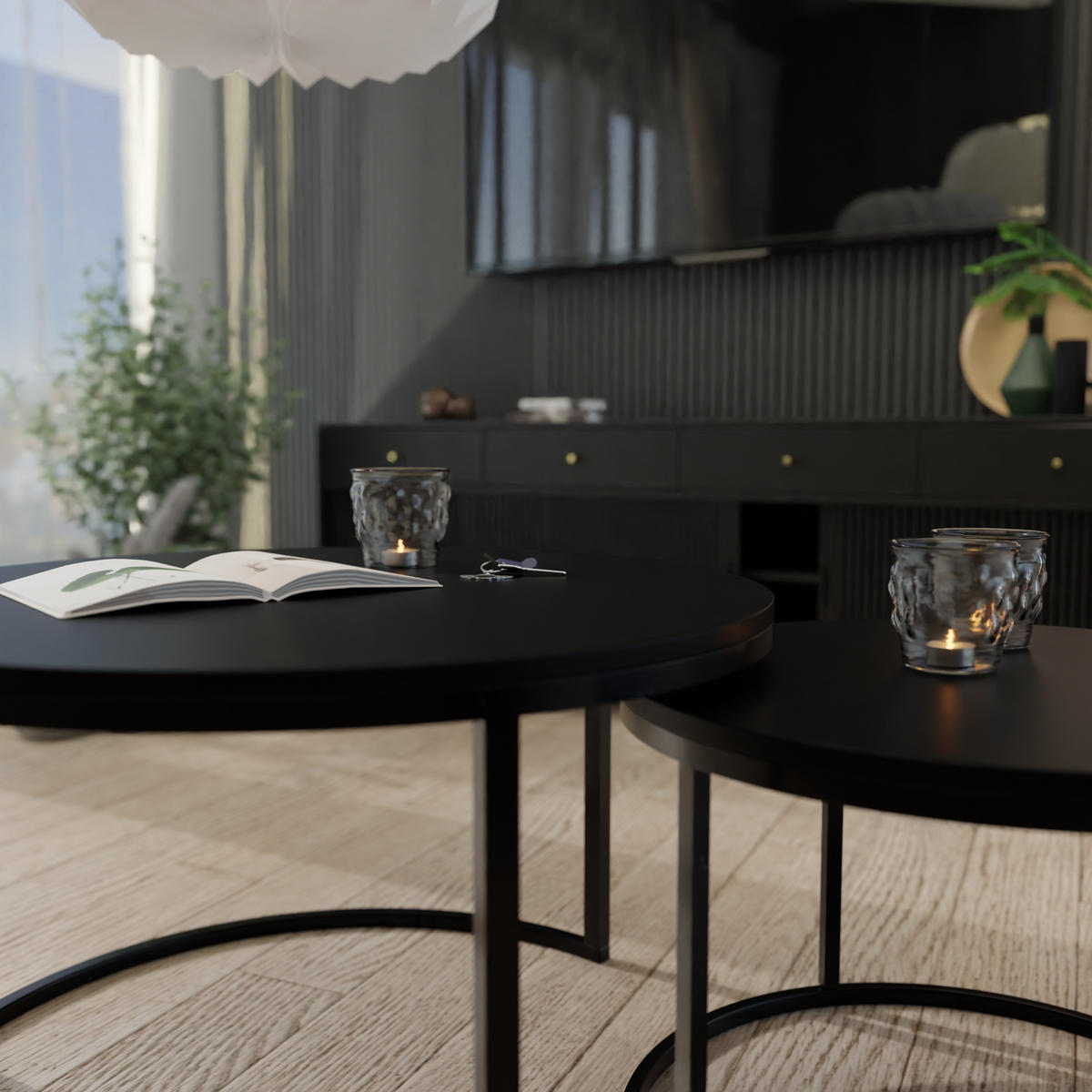 COUCHTISCH rund Klein, Mattschwarz, Rahmen Schwarz - Schwarz, Holzwerkstoff (70/70/48cm) - Idohome
