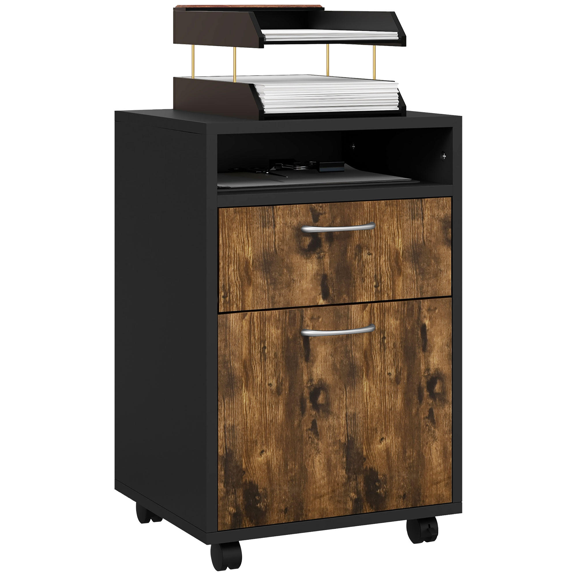 ROLLCONTAINER DE-14470 mit Schublade, Schrank und Nische Rostbraun - Braun, Holzwerkstoff (35/60/40cm) - ComfortXL