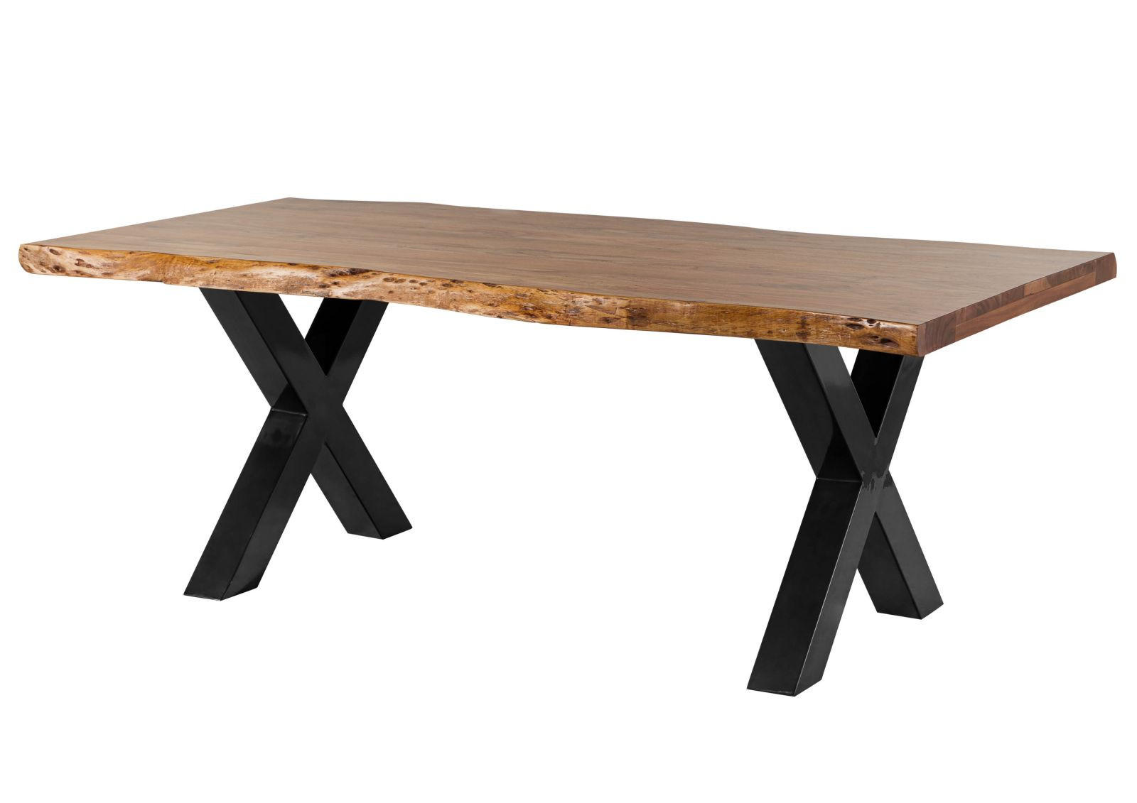 BAUMTISCH Akazie 180x90x77 Akazie natur lackiert / X-Beine anthrazit glänzend FREEFORM 5 - Braun, Holz (90/180/77cm) - Massivmoebel24