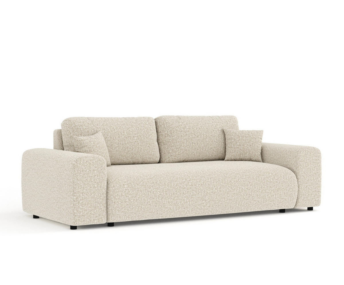 3-SITZER-SOFA Zanzibar Beige Plüschstoff - Beige/Schwarz, Holz/Holzwerkstoff (213/79/108cm) - Maison de Reve