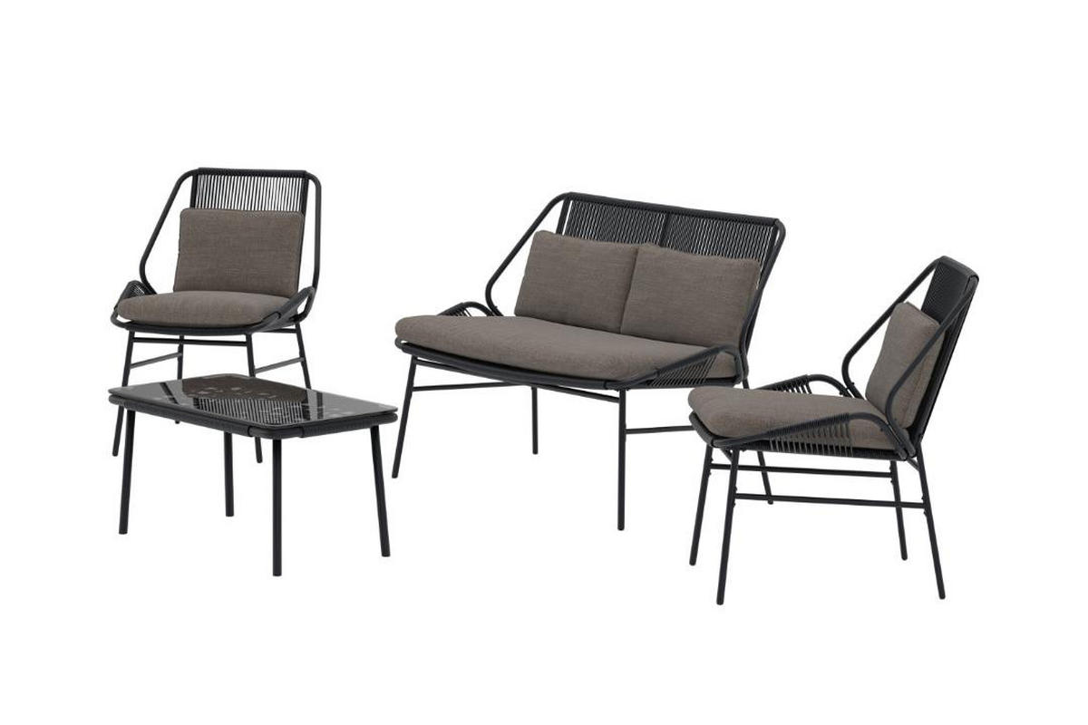 GARTENSET, Zakynthos, Schwarz, Stahl, 45 x 80 x 42 cm, 4-teilig - Schwarz, Metall - ebuy24
