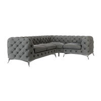 ECKSOFA Chesterfield Laura Grau Samt, Ottomane rechts - Silberfarben/Grau, Holz/Textil (264/204cm) - S-Style Möbel
