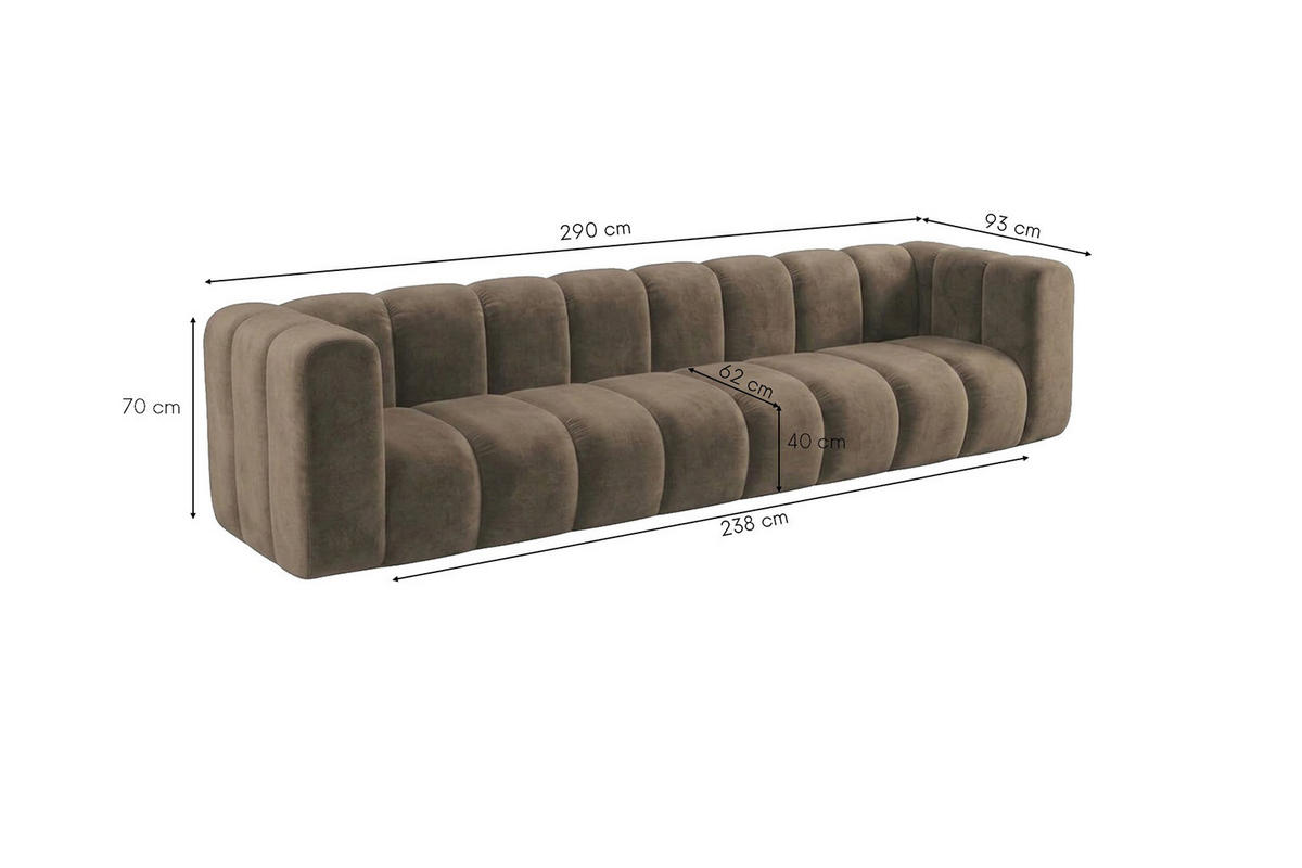 POHOVKA 4místná Modulární, Sametová Látka Riviera, Hnědá, GRAND - hnědá, dřevo (290/70/89cm) - Kaiser Möbel