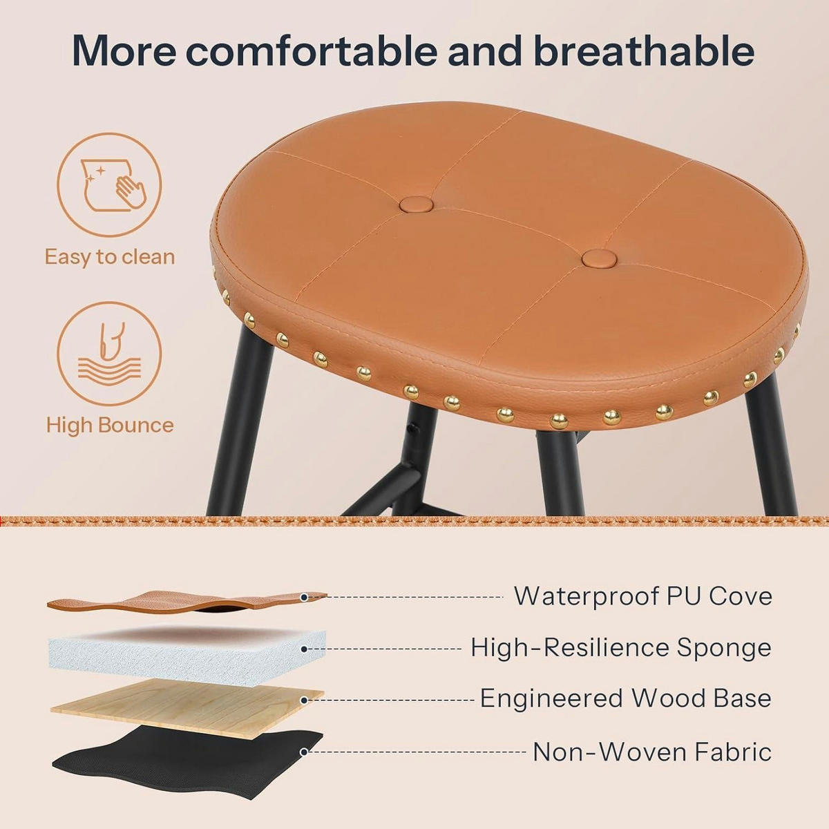 BARHOCKER 2er Set 62 cm Braun Schwarz - Braun, Kunststoff (38/63/28cm)