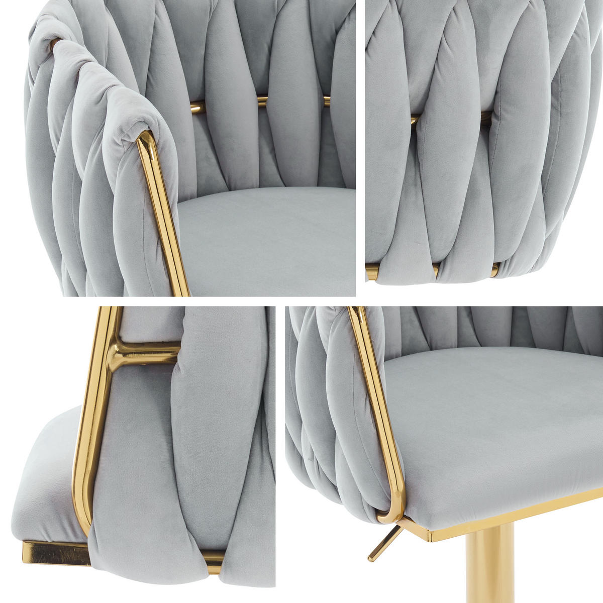 BARHOCKER-SET Muz BS-1142 (2 Stück in Samt) - Beige/Goldfarben, Textil/Metall (50/107/52cm) - MIRJAN24