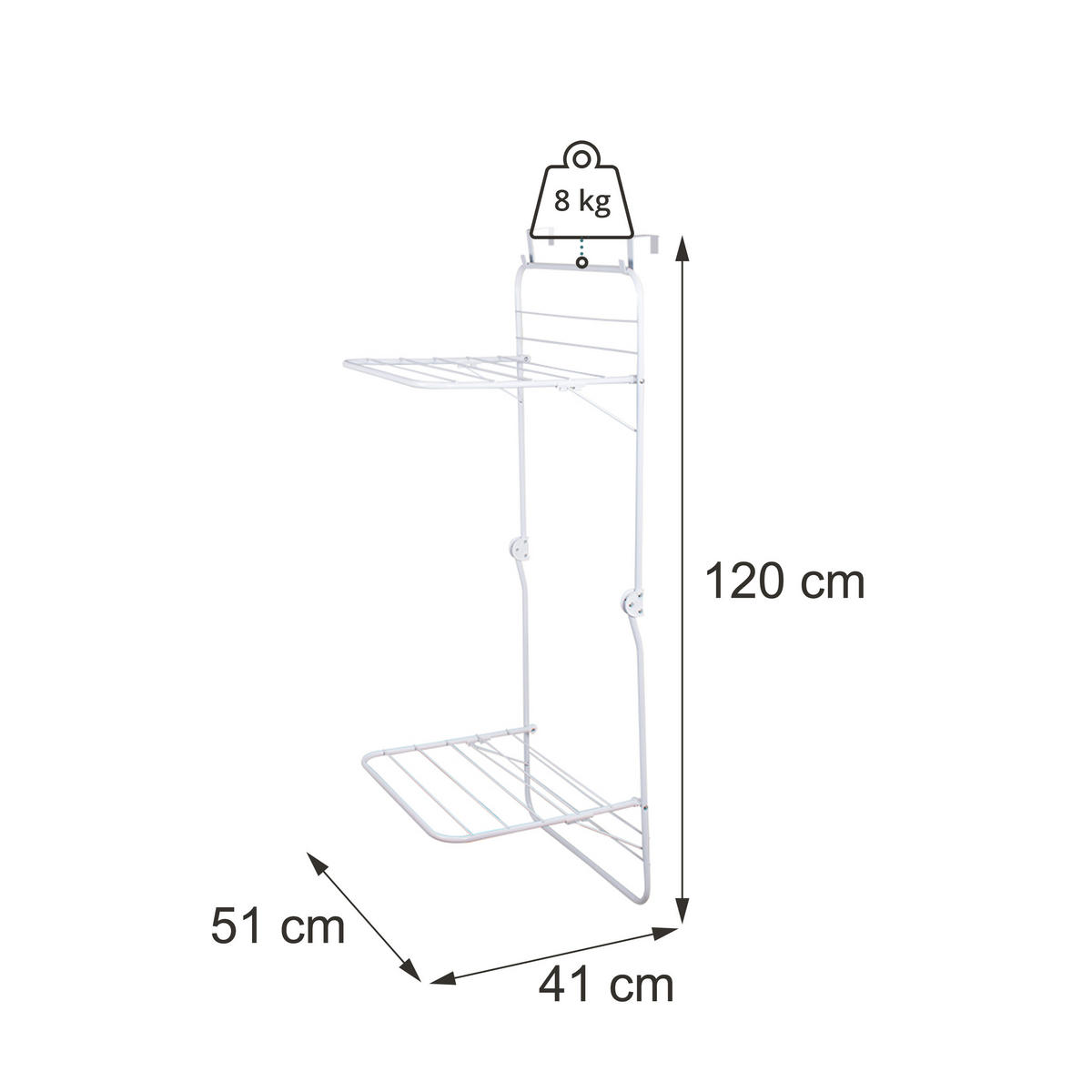 TORKSTÄLLNING vit för dörr 2 fällbara vingar stål 120 cm - Vit, Metall/Plast (51/120/41cm) - Relaxdays