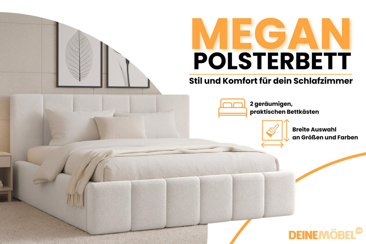 POLSTERBETT MEGAN 140/200 in Boucle Weiß - Weiß, Holz/Holzwerkstoff (140/200cm) - Deine Möbel 24