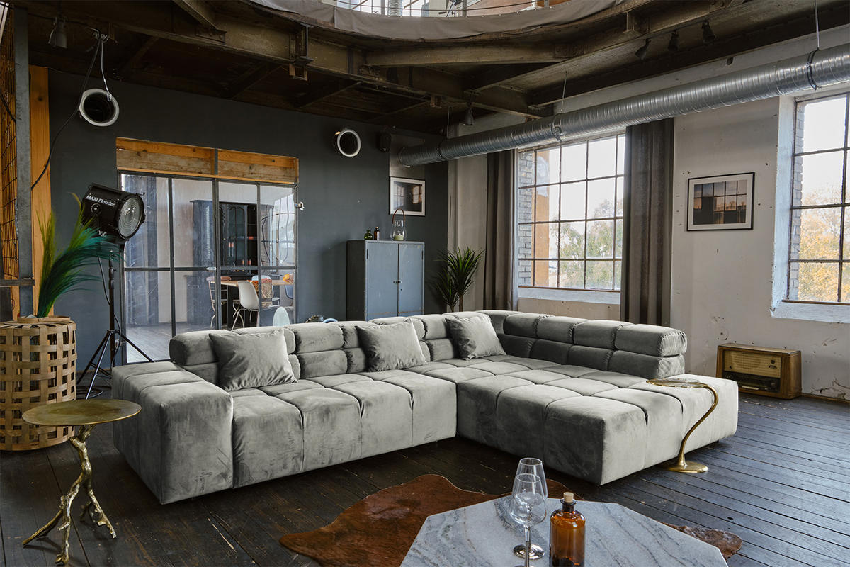 ECKSOFA MIT MOTORISCHEM SITZVORZUG NEVADA Silber Velvet - Silberfarben/Schwarz, Textil (319/215cm) - KAWOLA