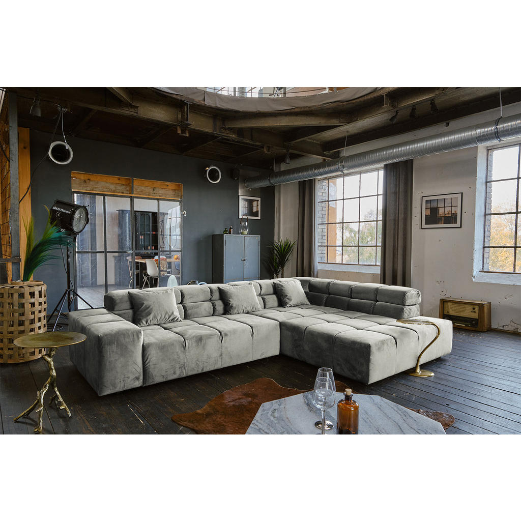 Thumbnail - Kawola Ecksofa, Silber, Schwarz, Textil, 3-Sitzer, Füllung: Kaltschaum, Ottomane rechts, 319x215 cm, Wohnzimmer, Sofas &...