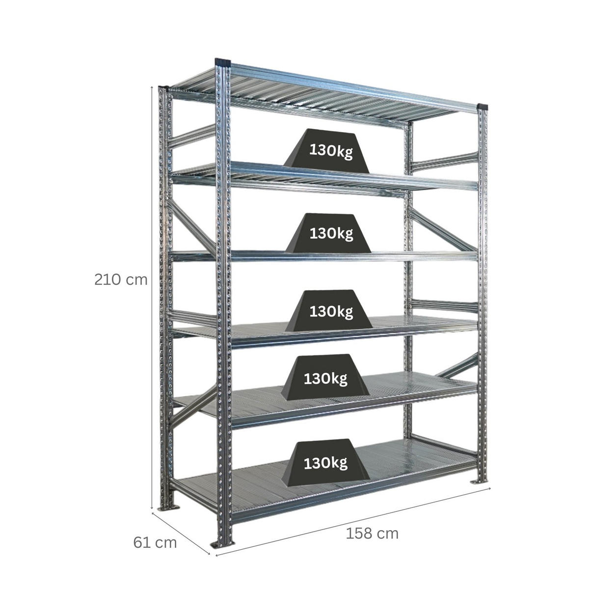 FACHBODENREGAL Proximo 210x150x60cm 6 Ebenen Beidseitig nutzbar Verzinkt - Silberfarben, Metall (150/210/60cm) - PROREGAL