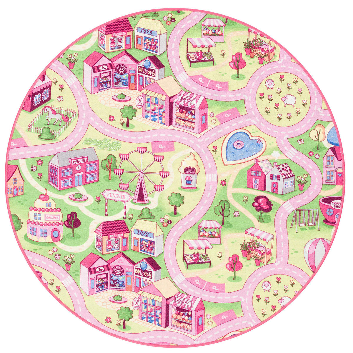KINDER SPIEL TEPPICH GIRLS VILLAGE RUND - Rosa, Textil (200/200cm) - Snapstyle