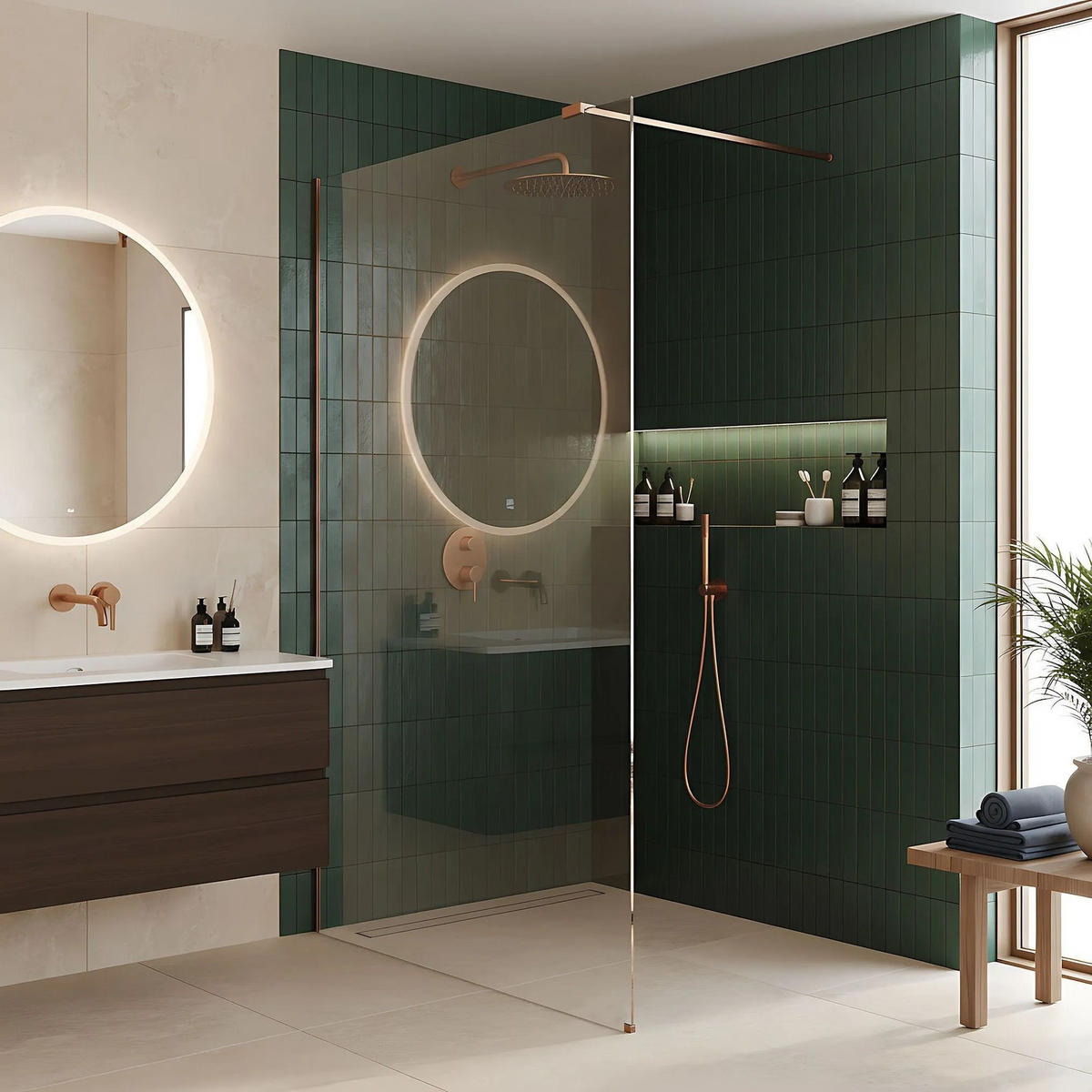 DUSCHWAND Rea Flexi Transparent / Brush Copper 110 - Kupferfarben, Glas (120/110/195cm) - REA