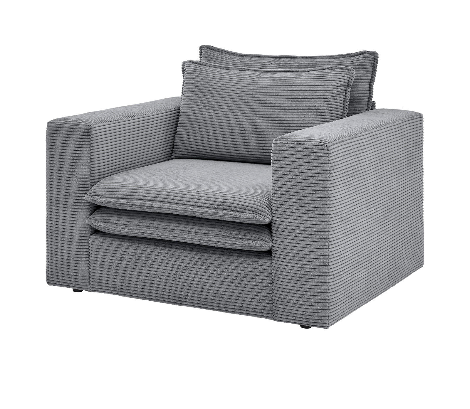 SESSEL grau Cord, Loungesessel 110 cm - Beige/Grau, Holz/Kunststoff (110/83/91cm) - Furn.Design