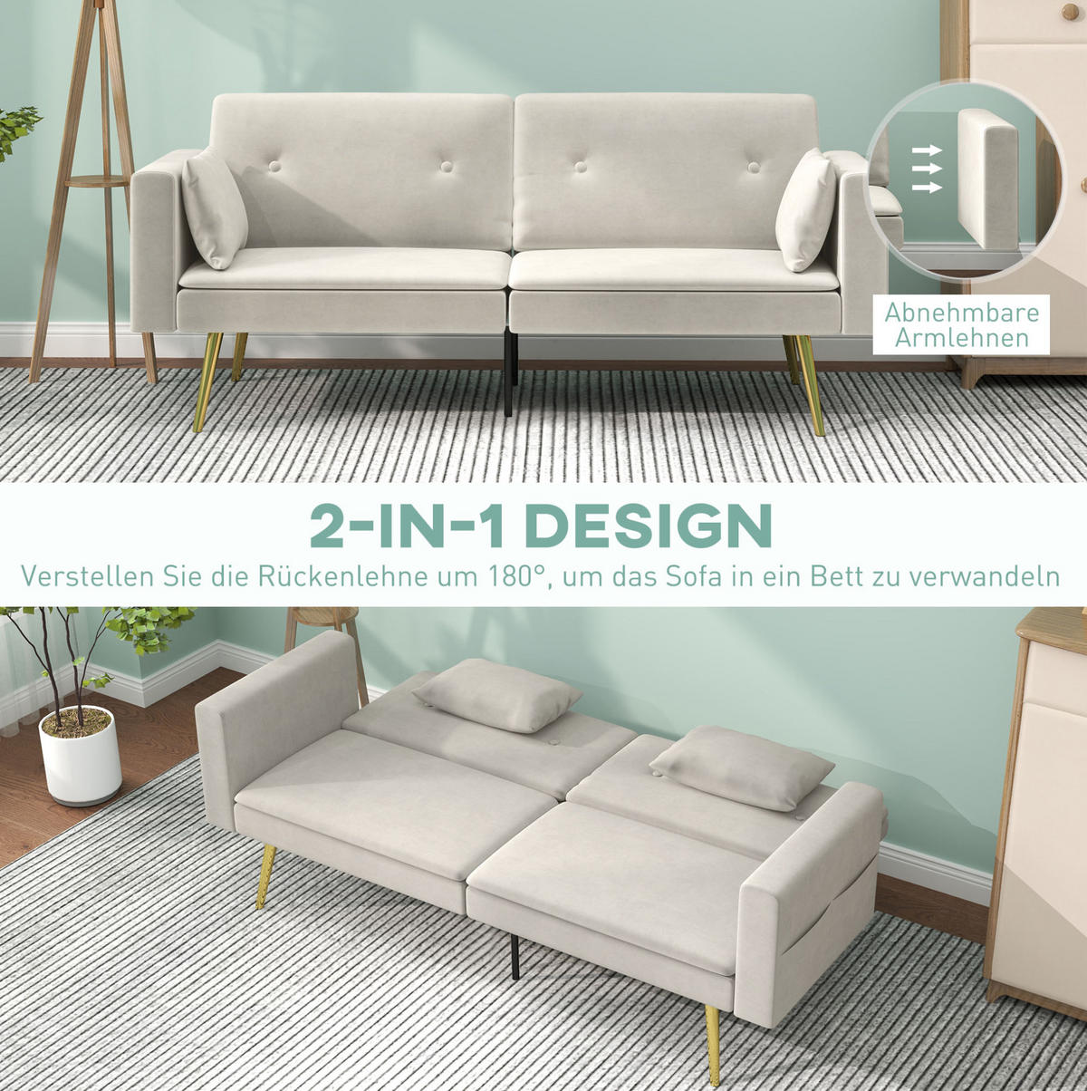 SCHLAFSOFA 160/93 cm mit verstellbarer Rückenlehne, Seitentaschen und abnehmbaren Armlehnen, Beige - Beige, Holzwerkstoff (181/78.5/73cm) - Redom