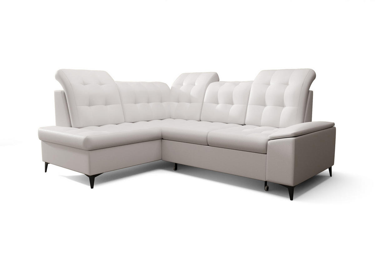 ECKSOFA KONGO RBN16, Eckcouch in L-Form mit Schlaffunktion, Farbe: Weiß, Kunstleder, Ottomane Links - Weiß, Textil (268/210cm) - O-Sofa