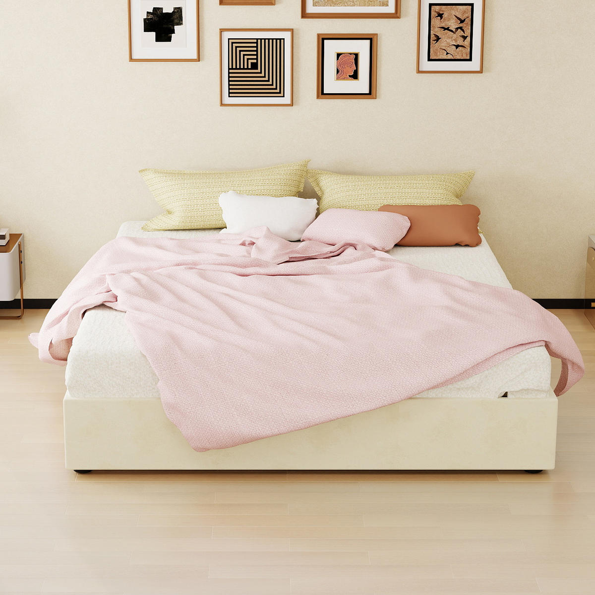 STAURAUMBETT 160/200 cm DE-35414 mit Gaslift Beige - Beige, Metall (160/200cm) - ComfortXL