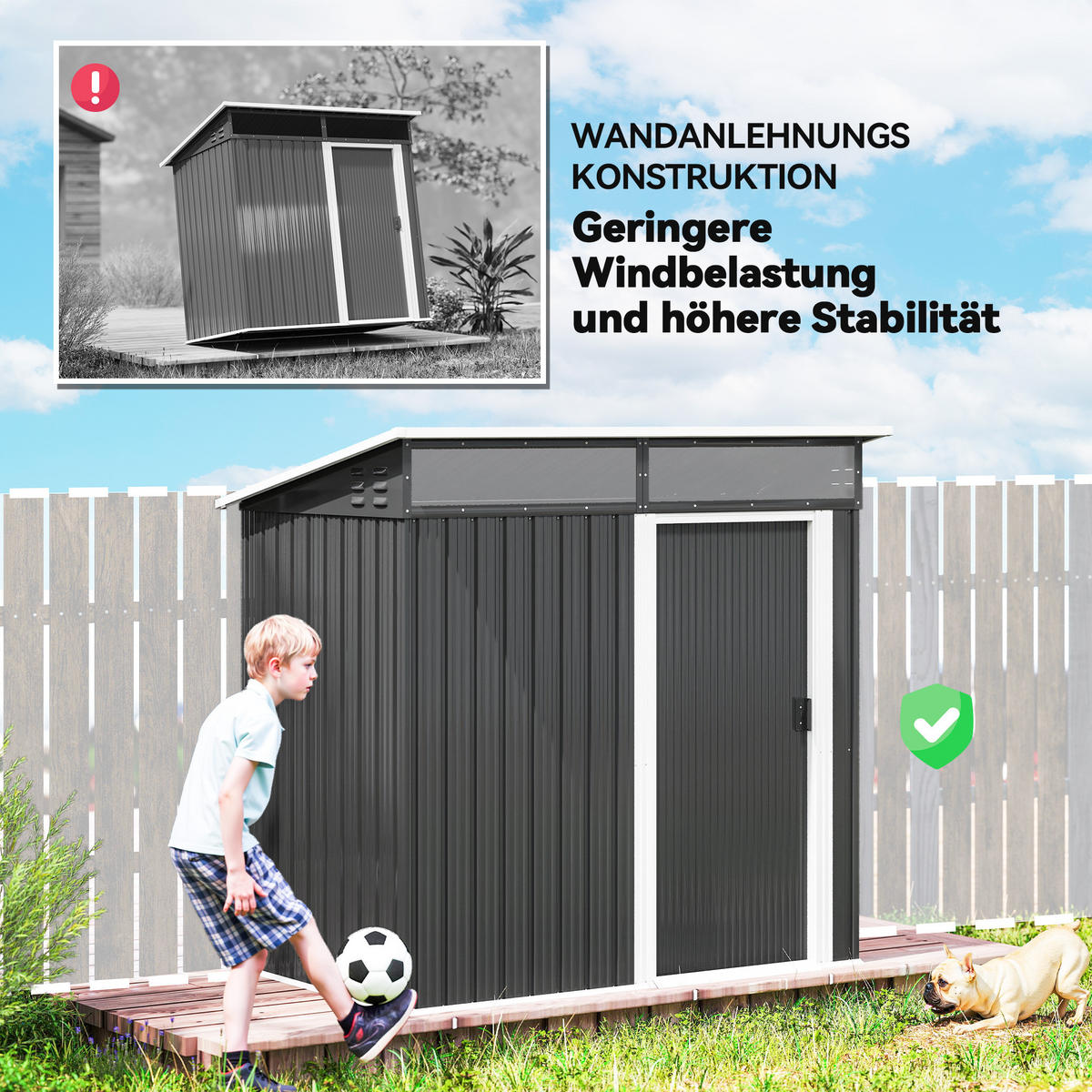 GARTENSCHUPPEN DE-08077 mit Fenster & Schiebetür Dunkelgrau - Dunkelgrau, Metall (122/182/195cm) - ComfortXL