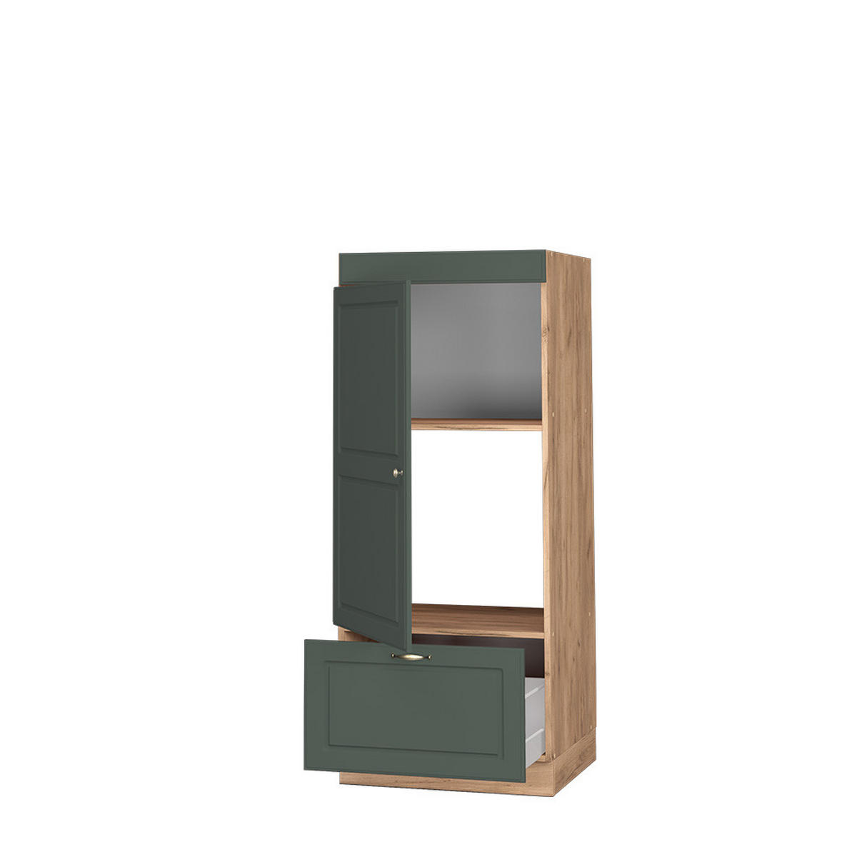 MIKROWELLENSCHRANK Fame-Line Grün-Gold Landhaus 60 cm - Honigeiche/Eiche Wotan, Holzwerkstoff (60/153.6/58.1cm) - Vicco