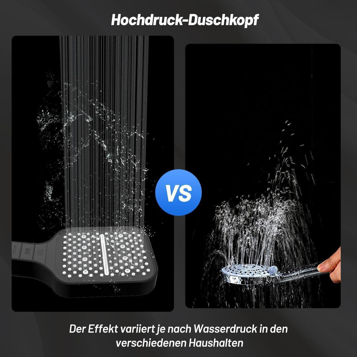 DUSCHKOPF mit Schlauch 7 Strahlarten Wassersparend Grau - Grau, Kunststoff (10.5/12.7/26cm)